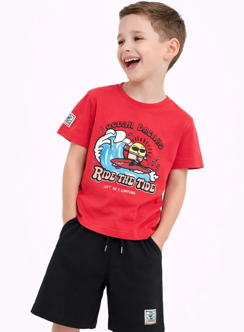 فكتور اند جين Boys Good Day Printed T-Shirt & Black Shorts Set